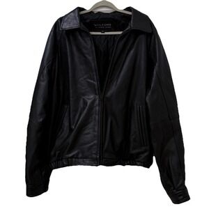 Wilsons Leather Mens Black Pebbled Bomber Jacket L Large RN 69426 Vintage